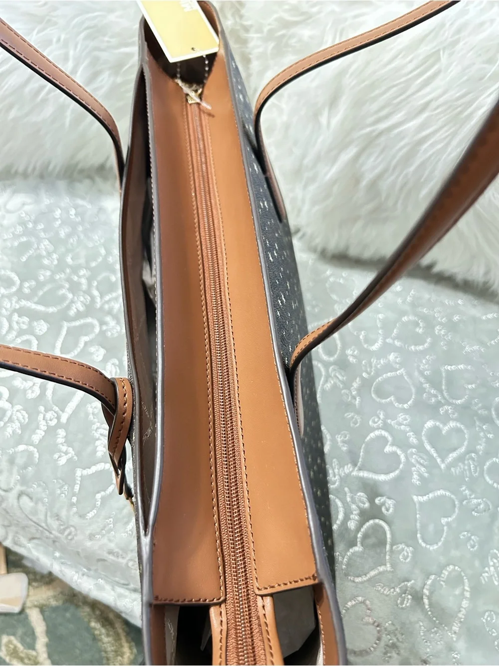 NWT Michael Kors Arden Brown Star-Print Logo Tote with Tan Trim